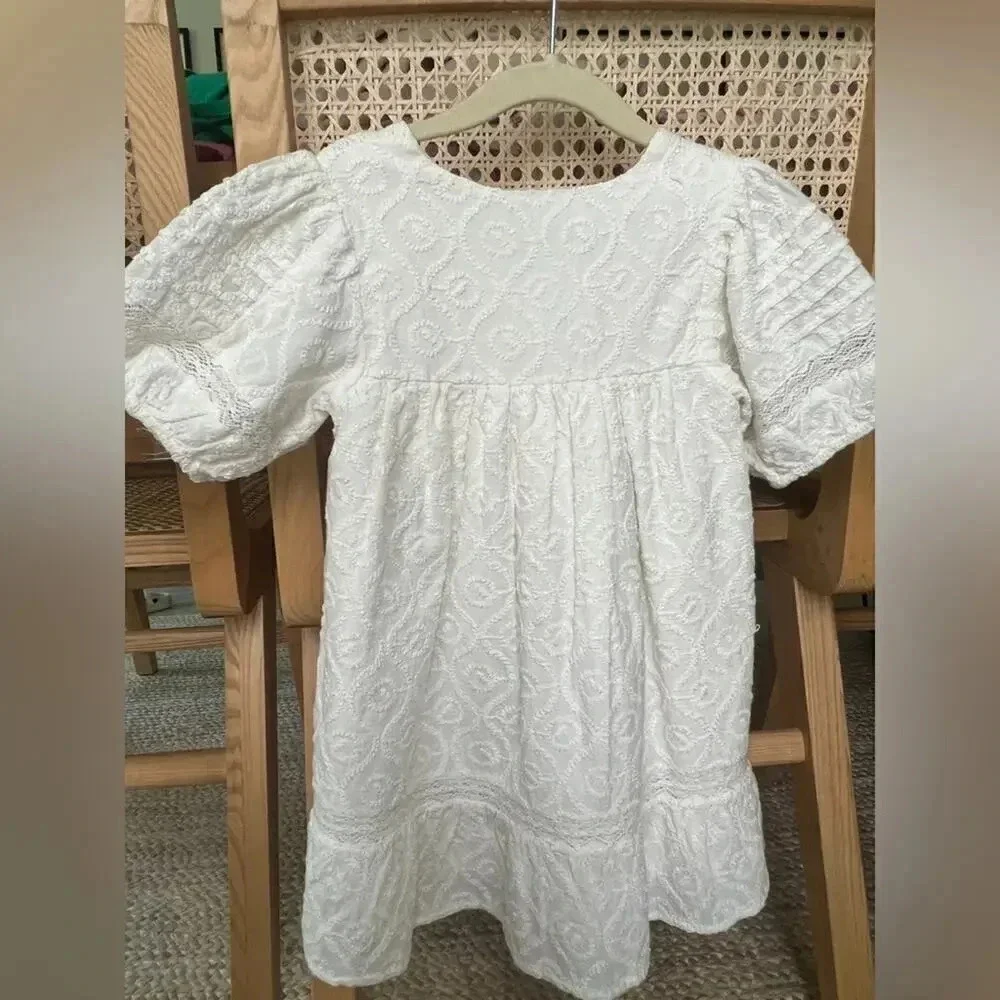 Zara kids embroidered dress puff sleeves christening toddler girl eyelet white